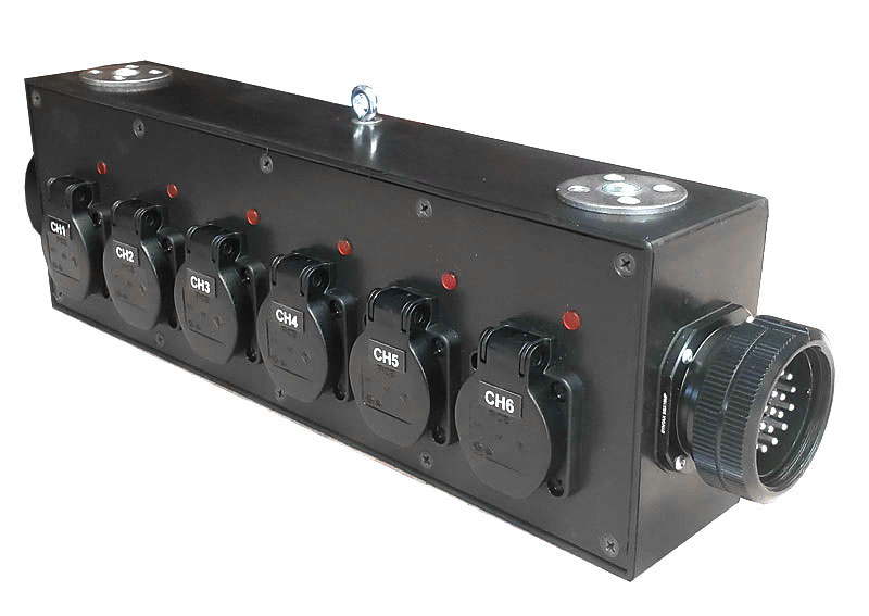 S-BOX BRICK Q Macho Socapex + LOOP a 6x Schuko 16A. M10